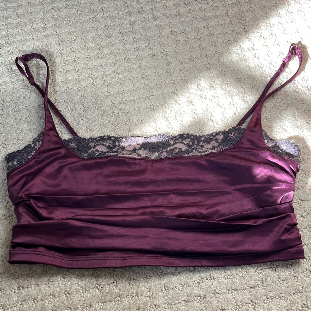 Free People Intimately Purple Lace Trim Satin Top Size Small